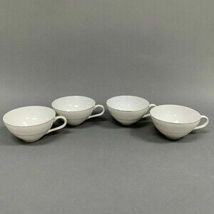Touch of Gold Embassy Cups White Border Design Gold‎ Trim Lot of 4